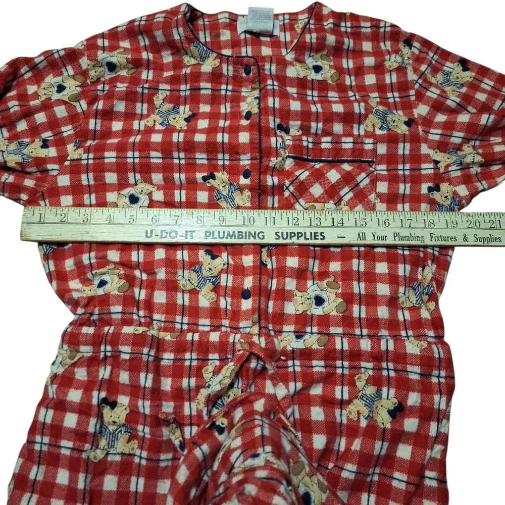 Vintage AOP Teddy Bear Flannel PJ Romper Medium